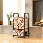 Porte bûches - Range bûches Serviteur de cheminée - Multi Accessoires 2 étagères 40L x 30l x 75H cm métal Noir