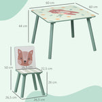 Table et 2 chaises pour enfants 3-8 ans ensemble 3 pièces motif animaux pour chambre à coucher salle de jeux vert