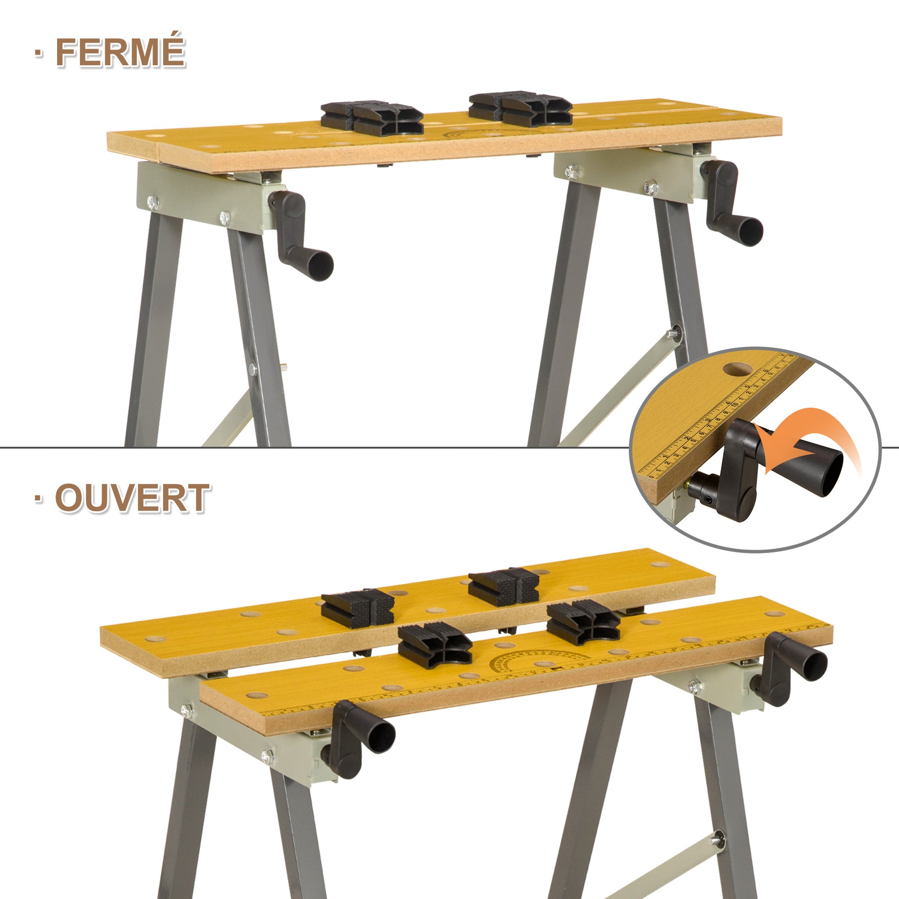 Établi pliant établi de serrage avec 4 serre-joints table de travail, charge 100 kg, 62,5x60,5x78,5cm, gris