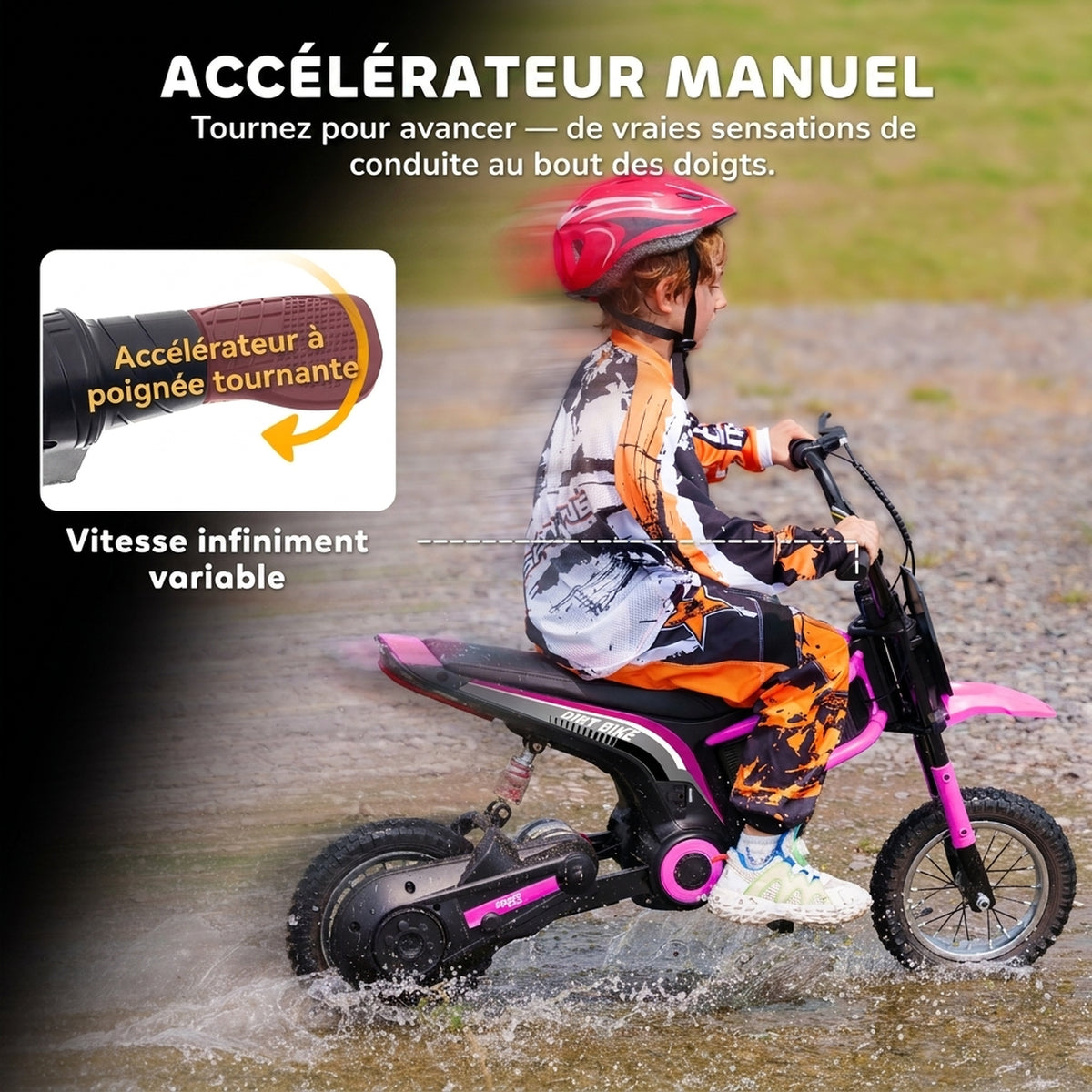 Moto cross électrique enfant moto électrique enfants moteur 350 W batterie 12V 8-16 km/h pneus gonflables 12'' rose