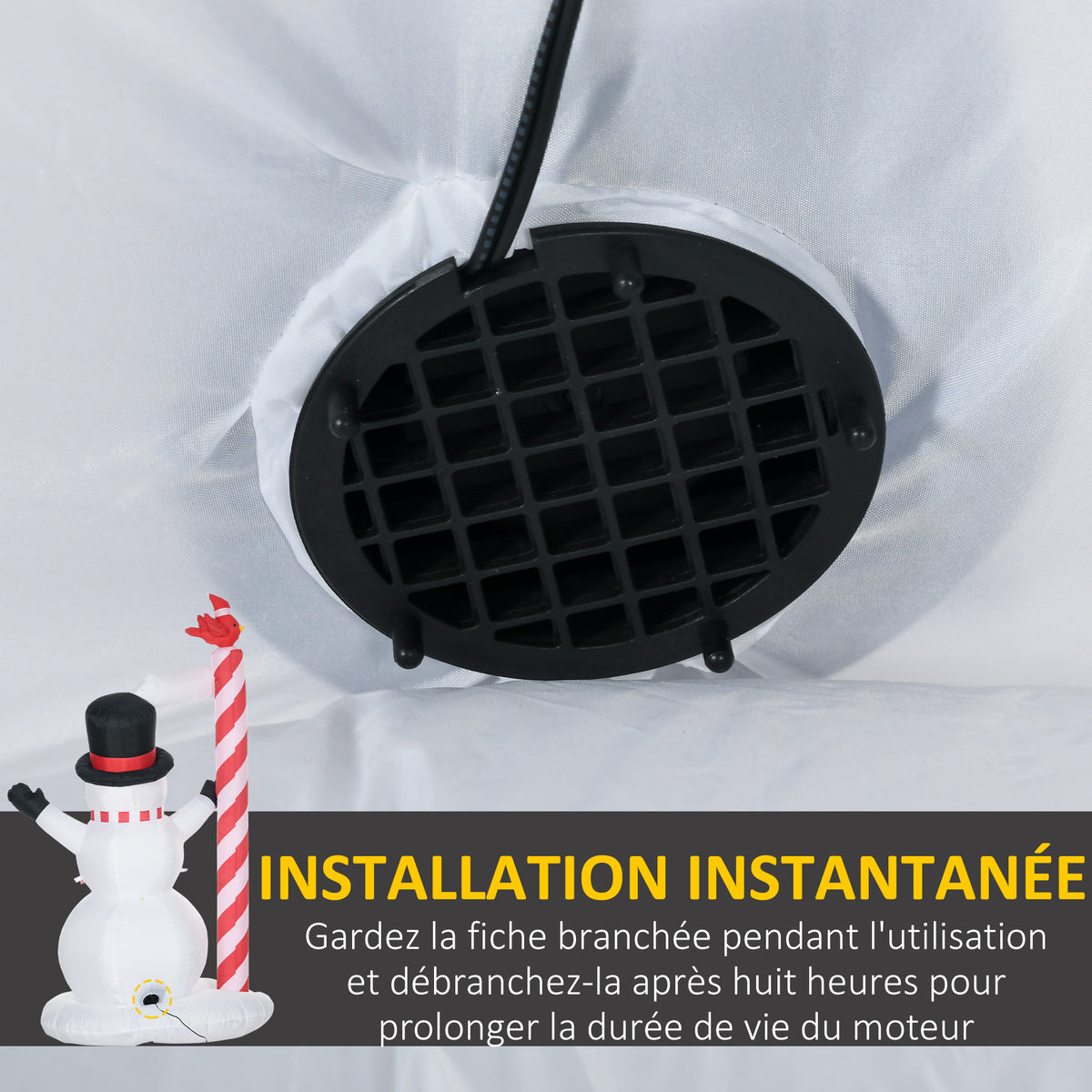Bonhomme de neige gonflable avec pancarte 3 LED polyester imperméable hauteur 213 cm blanc
