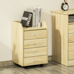 Caisson bureau rangement sur roulettes 4 tiroirs coulissants MDF et panneaux particules 40x36x65cm bois naturel