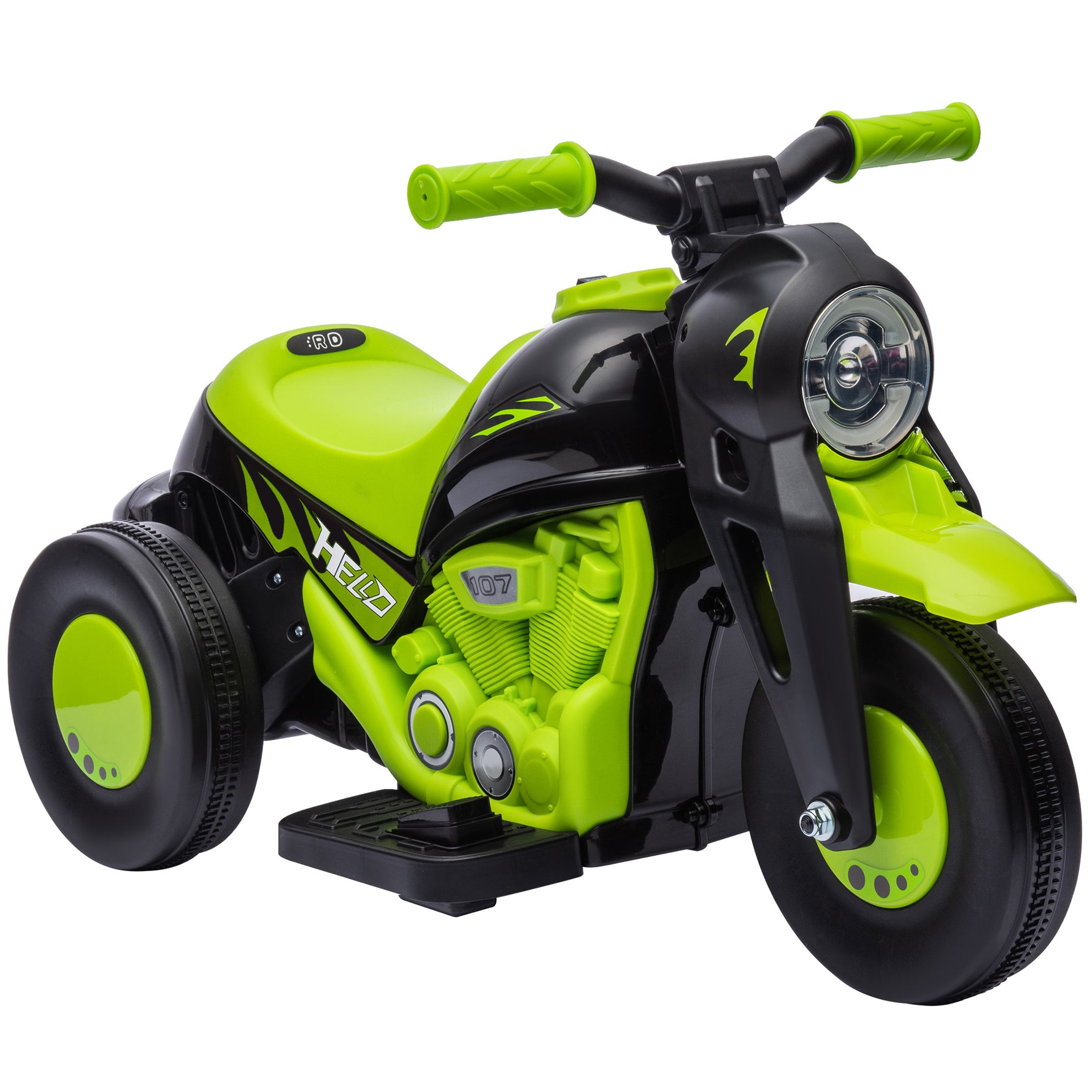 Moto électrique enfants 2-5 ans, 3 roues, 6 V, 3 km/h, avec fonction de bulles, effets lumineux et sonores, vert