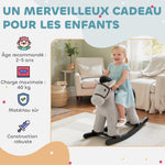 Cheval à bascule pour enfants, jouet à bascule bébé en peluche avec eouetffet sonore et poupée, 71 x 26 x 55 cm, gris
