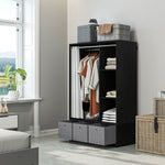Armoire penderie armoire de rangement avec tringle rideaux 3 niches et 3 tiroirs en tissu amovibles 105 x 48 x 160 cm