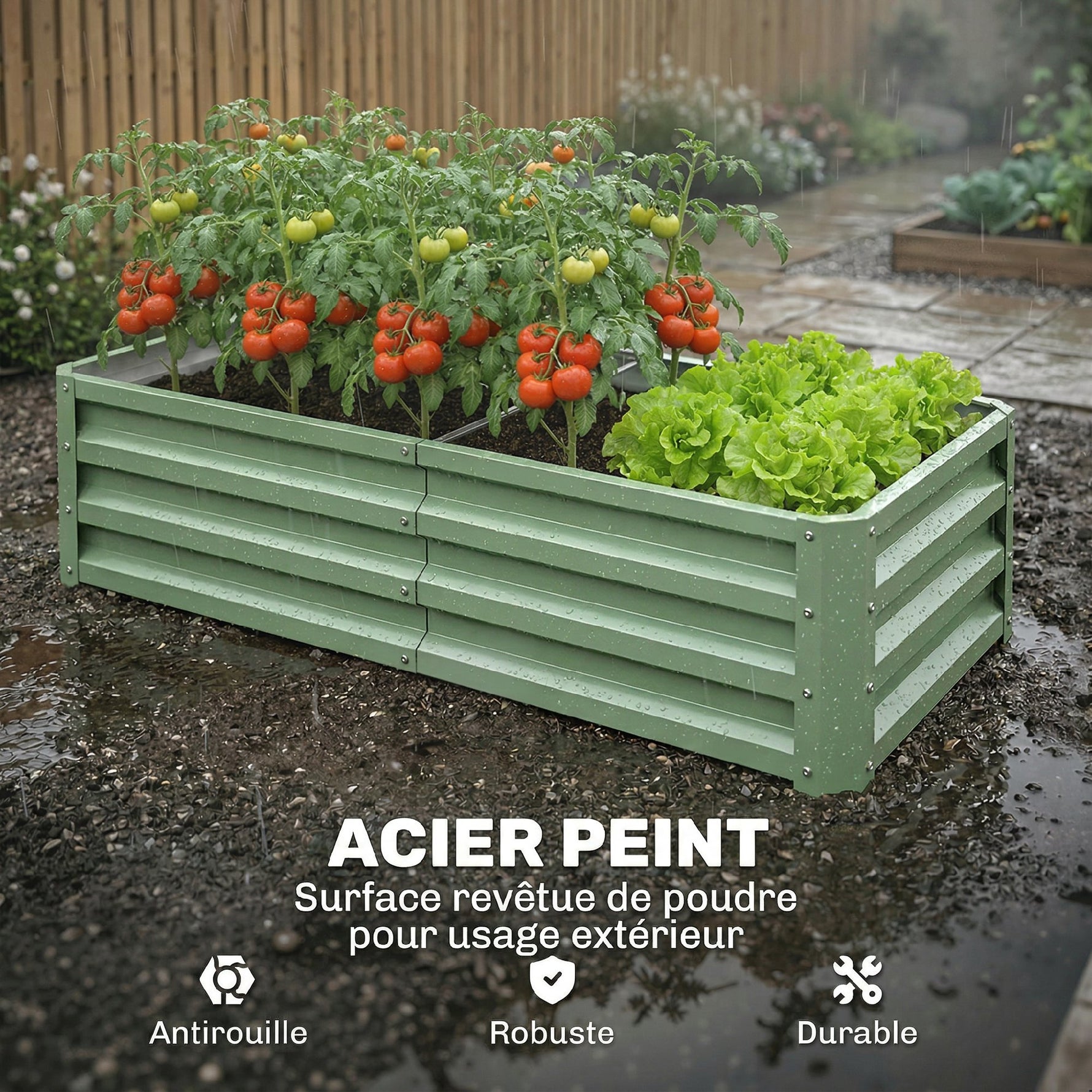 Carré Potager de Jardin Rectangulaire, Tôle d'Acier Ondulée, 120 x 60 x 30,5 cm, Vert