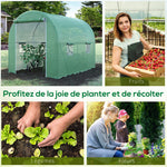 Serre de Jardin Tunnel Surface Sol 6 m² 3L x 2l x 2,10H m châssis Tubulaire renforcé Porte zippée 4 fenêtres enroulables cadre en métal Vert