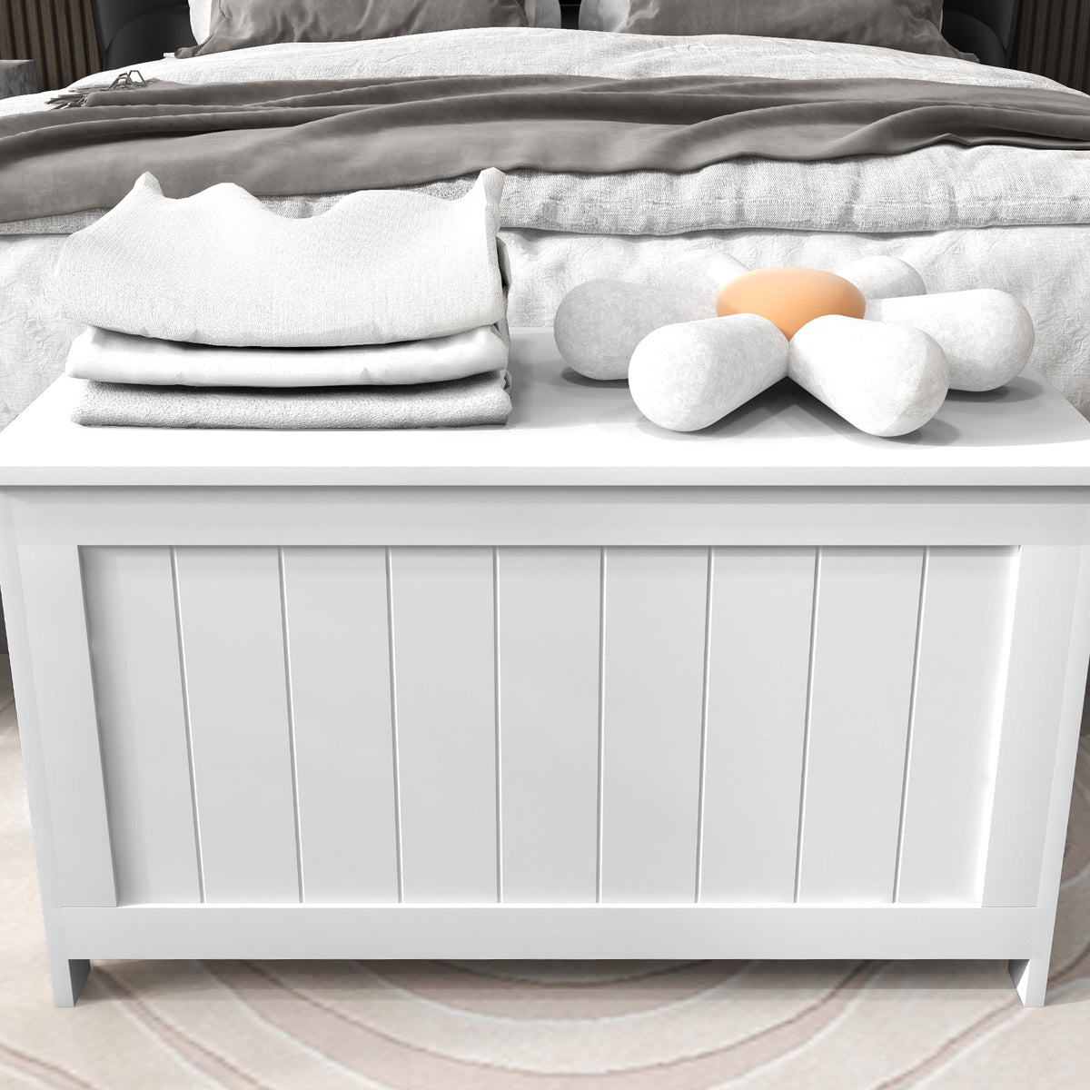 Coffre de Rangement avec Charnières de Sécurité, Boîte de Rangement en Bois, Coffre à Jouets avec Couvercle