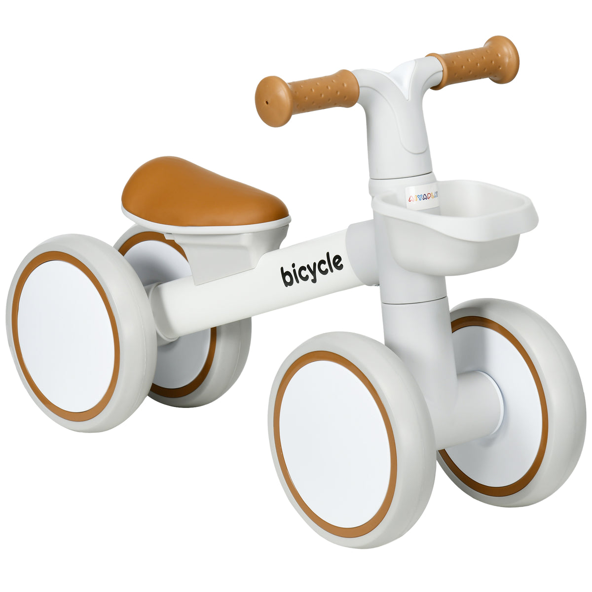 Draisienne vélo Enfant 4 roues selle réglable, guidon ergonomique alliage alu. PP, enfant 1 à 3 ans - Marron Blanc