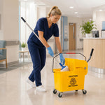 Chariot de nettoyage lavage seau de ménage 20 L avec essoreur et séparateur eau sale propre jaune 60L x 27l x 70,5H cm