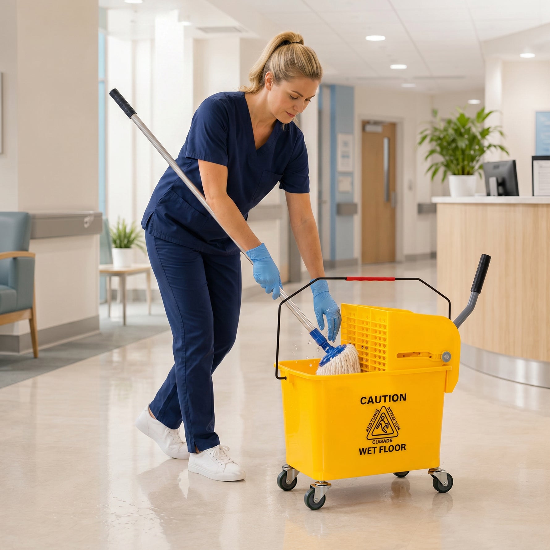 Chariot de nettoyage lavage seau de ménage 20 L avec essoreur et séparateur eau sale propre jaune 60L x 27l x 70,5H cm