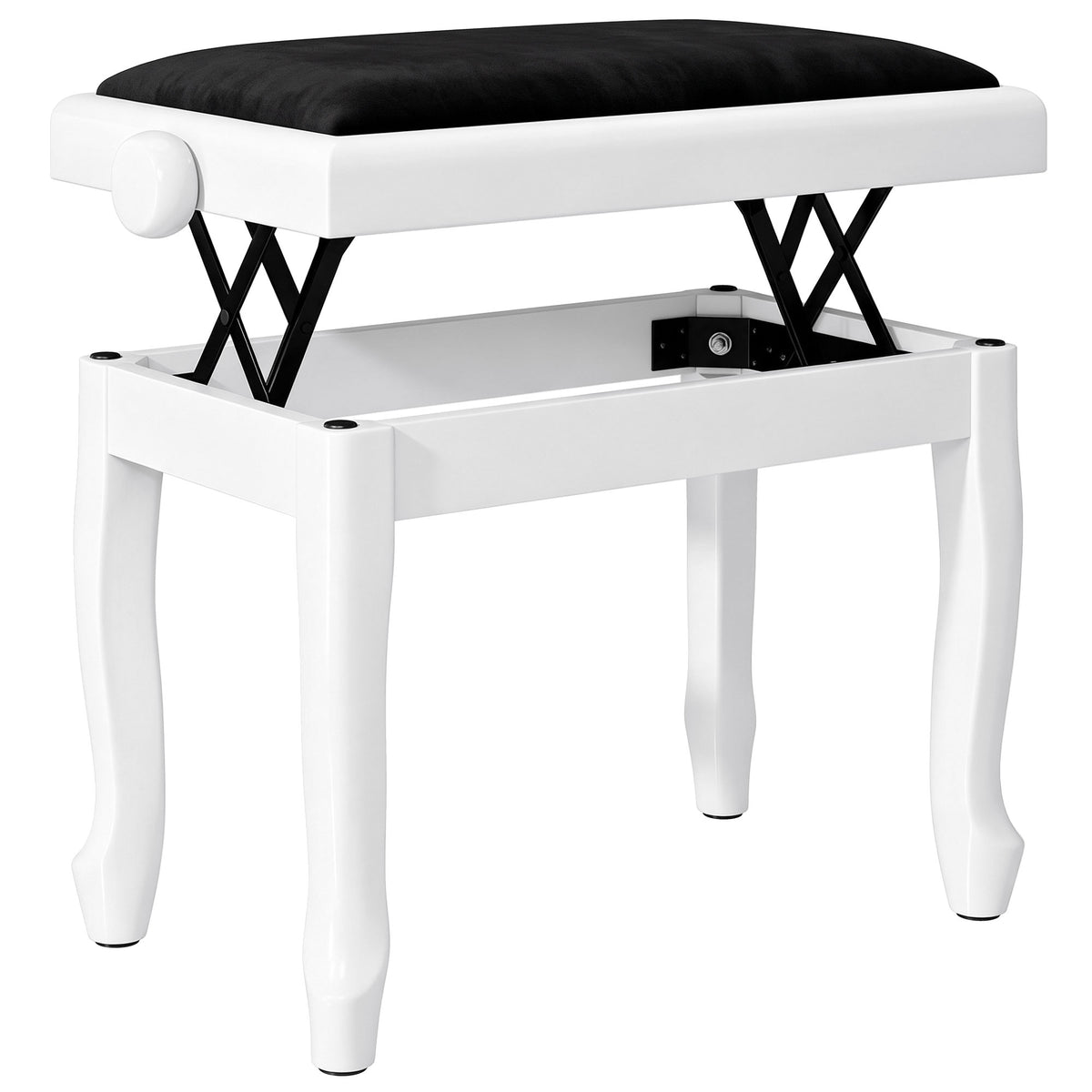Banc de Piano, Tabouret Piano Réglable en Hauteur 45-56 cm, Banc de Clavier, Siège Rembourré en Velours, Blanc