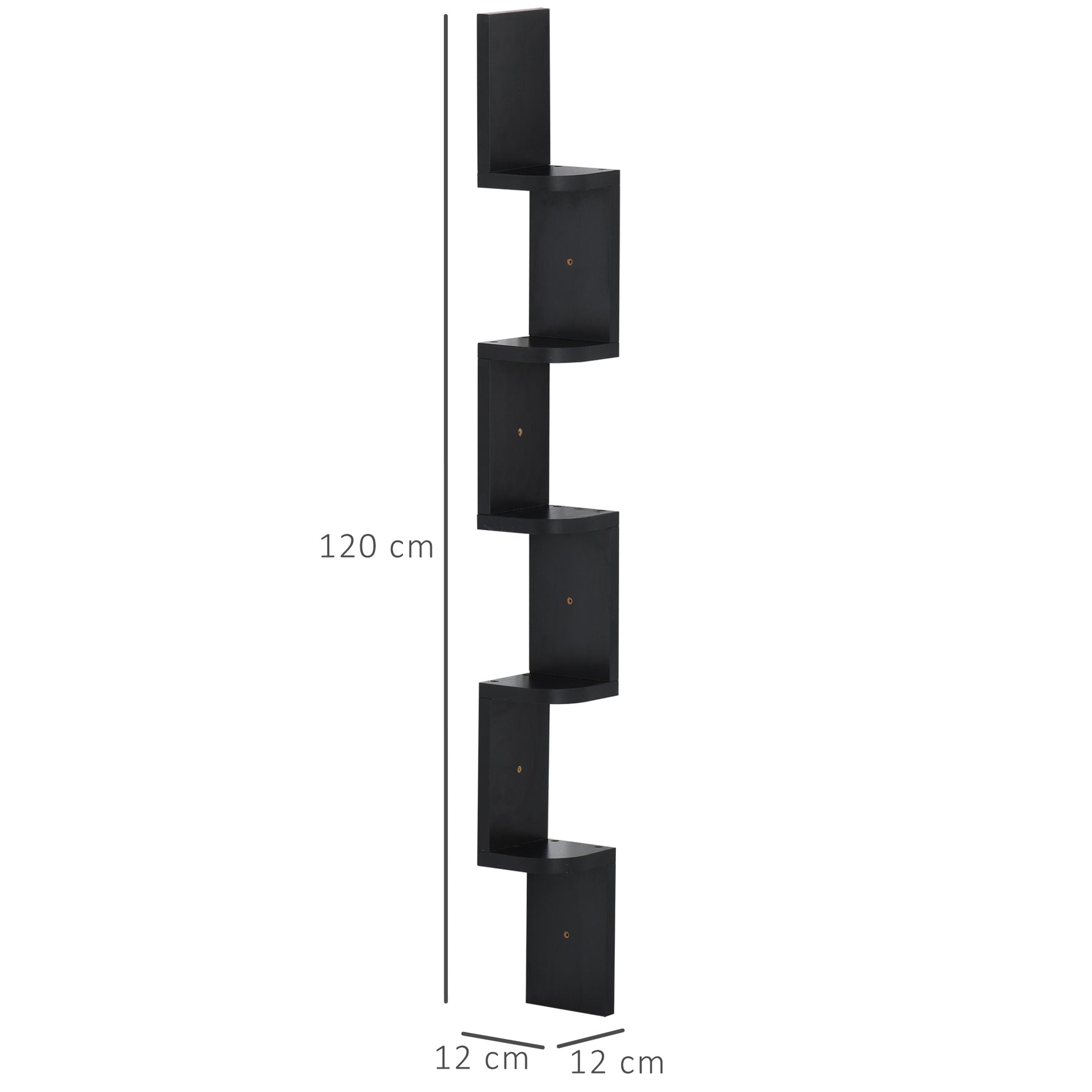 Étagère d'angle Murale à 5 Niveaux Hauteur 120 cm Forme de Zigzag en Bois Noire