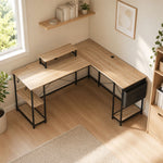 Modulair omkeerbaar hoekbureau 168-240 cm industriële stijl - verstelbare plank, opbergtas, monitorsteun
