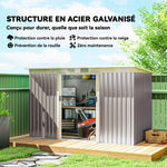 Abri de jardin 3,6 m² remise à outils avec kit de fondation en acier galvanisé 280 x 130 x 172 cm, gris clair
