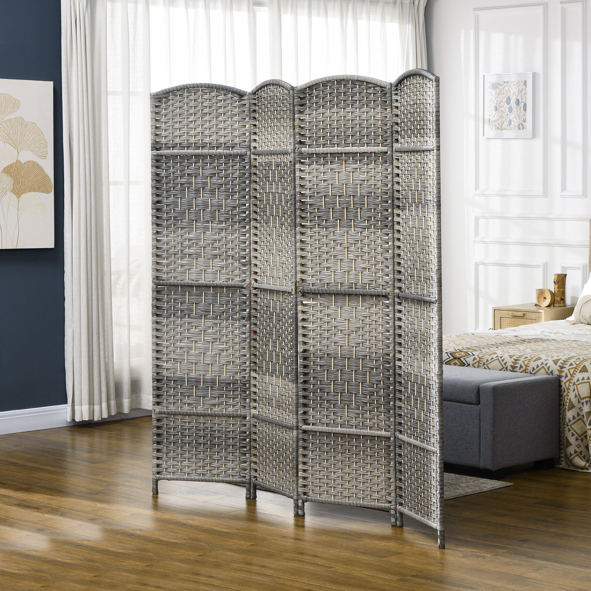 Paravent intérieur en bois 4 panneaux séparateur de pièce pliable pour salon chambre 180 x 180 cm gris mélangé