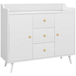 Buffet, meuble de rangement avec 2 portes, 3 tiroirs et pieds en bois massif, style moderne, 90 x 32 x 80 cm, blanc