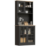 Buffet cuisine, meuble cuisine rangement haut, meuble de rangement avec plan de travail, 3 portes vitrées, 2