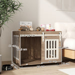 Meuble cage pour chien avec porte coulissante, maison pour chien de moyenne, table d'appoint, 80 x 59 x 63 cm, noyer