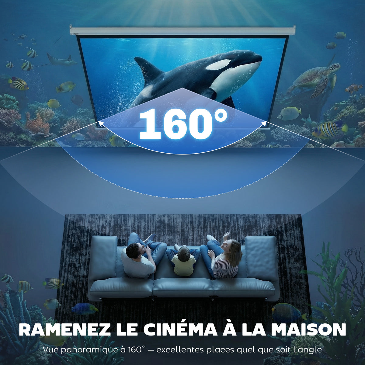 Écran vidéoprojecteur 84 Pouces, 4:3 4K HD écran de projection motorisé et électrique, écran de projection tv et home cinéma, montage mural ou plafond, panneau de commande et télécommande