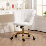 Chaise bureau en velours, chaise coiffeuse avec dossier en pétale, hauteur réglable, 69 x 64 x 80-90 cm, blanc