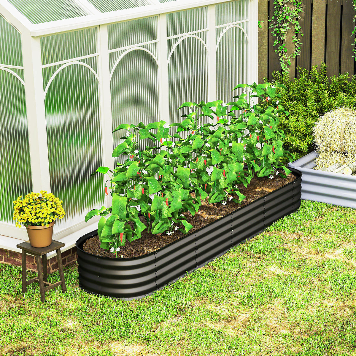 Jardinière carré potager de jardin en acier galvanisé modulable pour légumes plantes fleurs, 240 x 62 x 30 cm gris foncé-7