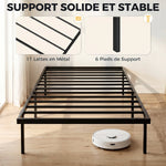 Cadre de lit 90 x 200 cm avec sommier en métal, lit simple avec rangement au-dessous, sans bruit, montage facile, noir