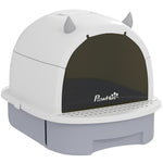 Maison de toilette pour chat bac à litière fermé chat poignée de transport porte translucide 40,5 x 52 x 39 cm gris
