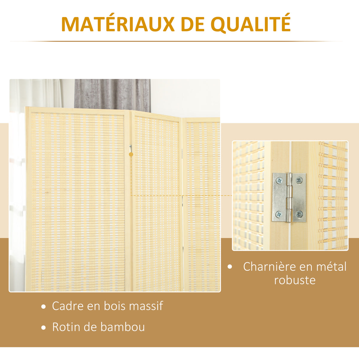 Paravent en bois séparateur de pièce closion de séparation pliable 3 panneaux 135 x 180 cm bois naturel