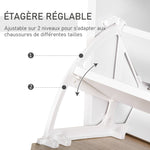 Armoire à Chaussures Meuble rangement Chaussures 2 Portes abattantes 2 Compartiments, tiroir, Plateau en Verre - Bois chêne Blanc