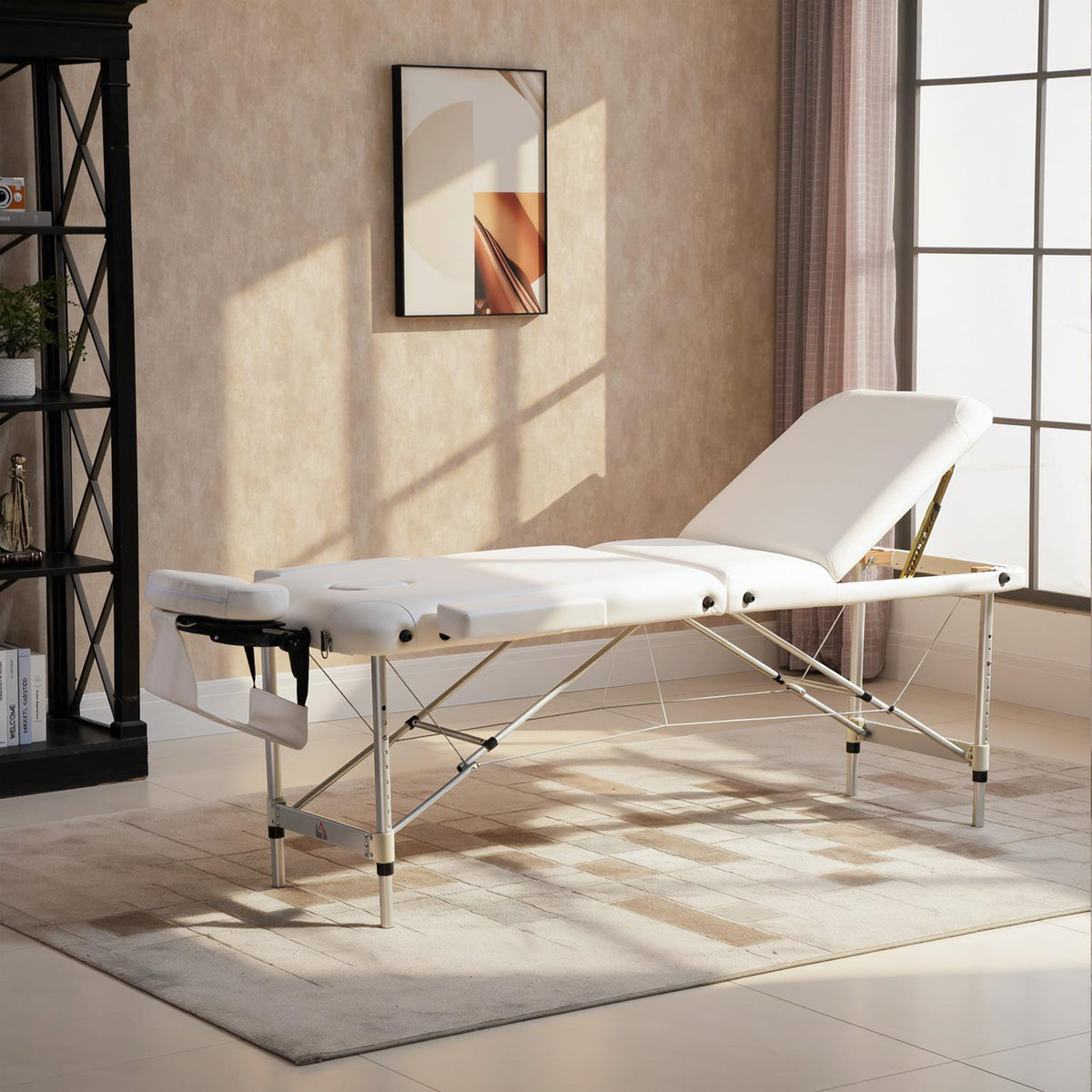 Table de massage 3 zones pliante cosmétique portable charge max. 225 Kg hauteur réglable cadre en alliage blanc