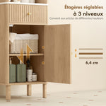 Armoire salle de bain haute meuble de rangement colonne avec tiroir coulissant silencieux 2 placards 41,5x30x168cm chêne