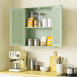 Armoire murale de salle de bain, meuble de rangement suspendu avec 2 portes persiennes et étagère réglable, vert