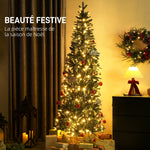 Sapin de Noël artificiel 210 cm, arbre de Noël slim avec 300 lumières 8 modes d'éclairage 826 branches articulées, vert