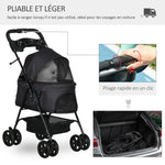 Poussette Buggy Pliable Chien Chat Panier Rangement Porte-Gobelets Tissu 300D Oxford Imperméable 4 Roues Noir