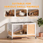 Clapier lapin intérieur clapier pour cochon d'inde en bois avec toit ouvrant et roulettes 90 x 53 x 59 cm jaune et blanc