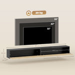Meuble TV suspendu 140cm, meuble télé pour téléviseur 72 pouces, 2 portes rabattables, 140x25x22cm, bois naturel et noir