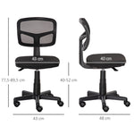 Chaise de bureau sans accoudoirs, fauteuil de bureau en maille, hauteur réglable, assise rembourré, pivotant 360°, noir