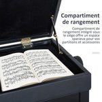 Banc de piano, banc de clavier réglable en hauteur en bois massif, tabouret piano avec compartiment caché, siège rembourré polyuréthane à 10 boutons, stable et antidérapant, charge 200kg, noir