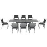 Salon de jardin table extensible 135-270 cm en aluminium et textilène 6/10 personnes 8 chaises empilables gris