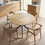 Table à Manger Ronde pour 4 Personnes 100 cm, Style Industriel avec Plateau Aspect Bois, Piètement Croisé en Acier Chêne