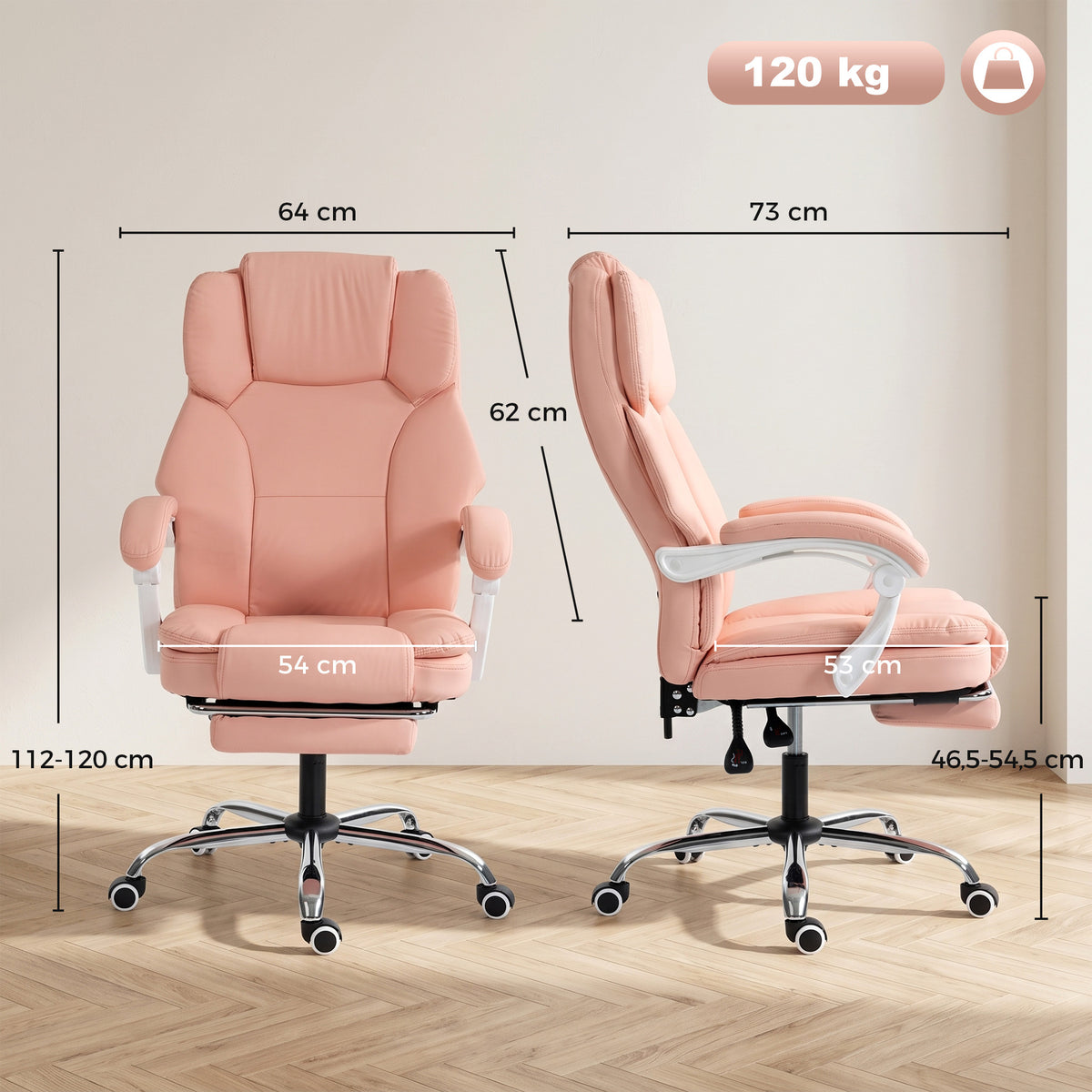 Chaise Bureau Ergonomique, Fauteuil de Bureau Inclinable en Cuir Synthétique Adapté aux Animaux, Hauteur Réglable, Rose
