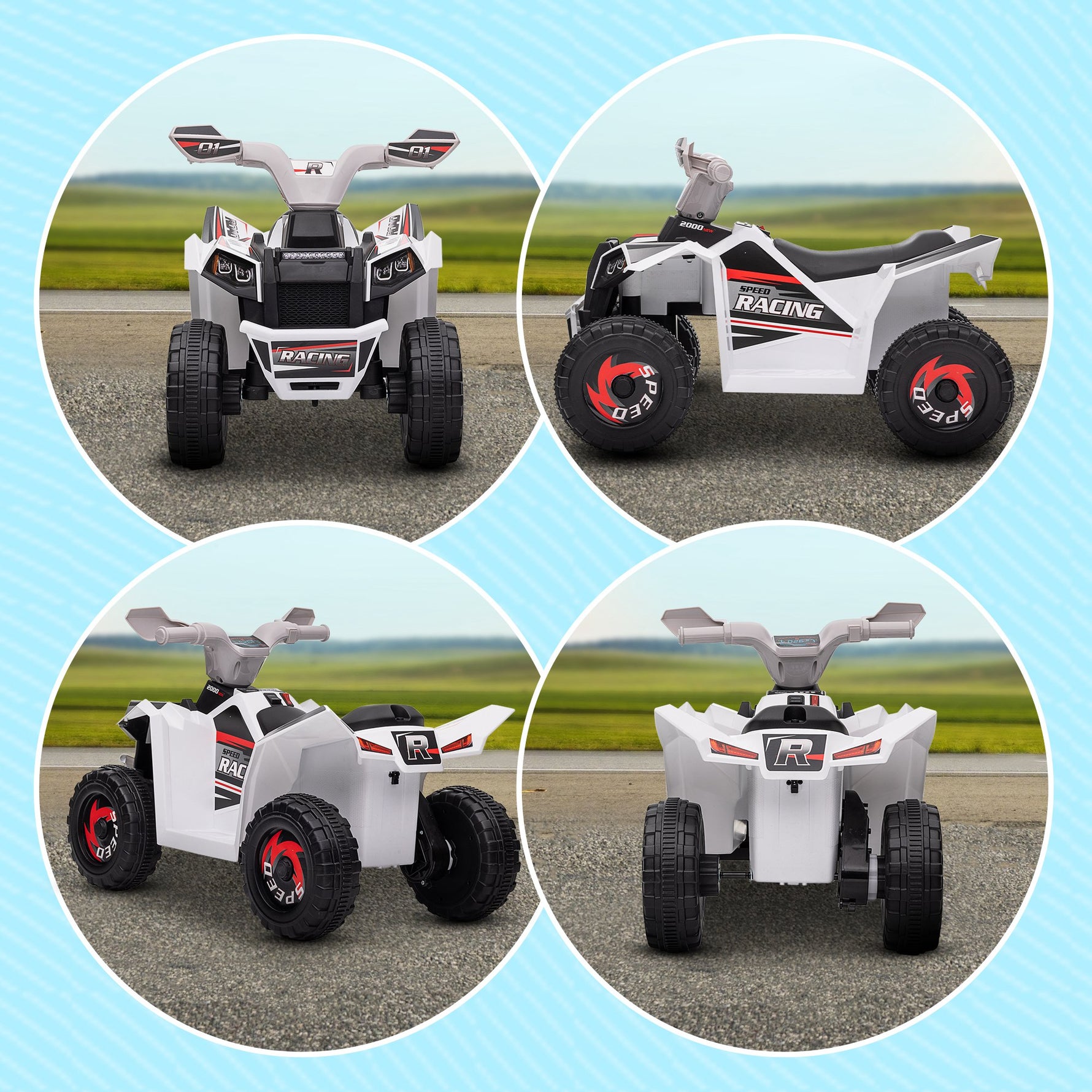 Quad électrique pour enfants véhicule à batterie 6V avec marche avant et arrière 70L x 41,5l x 48,5H cm Blanc