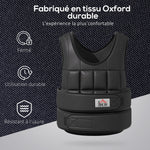 Gilet Lesté Réglable Veste Lestée 20 Kg Max. Poids Amovibles Entrainement Musculation Exercice Boxe Oxford Noir