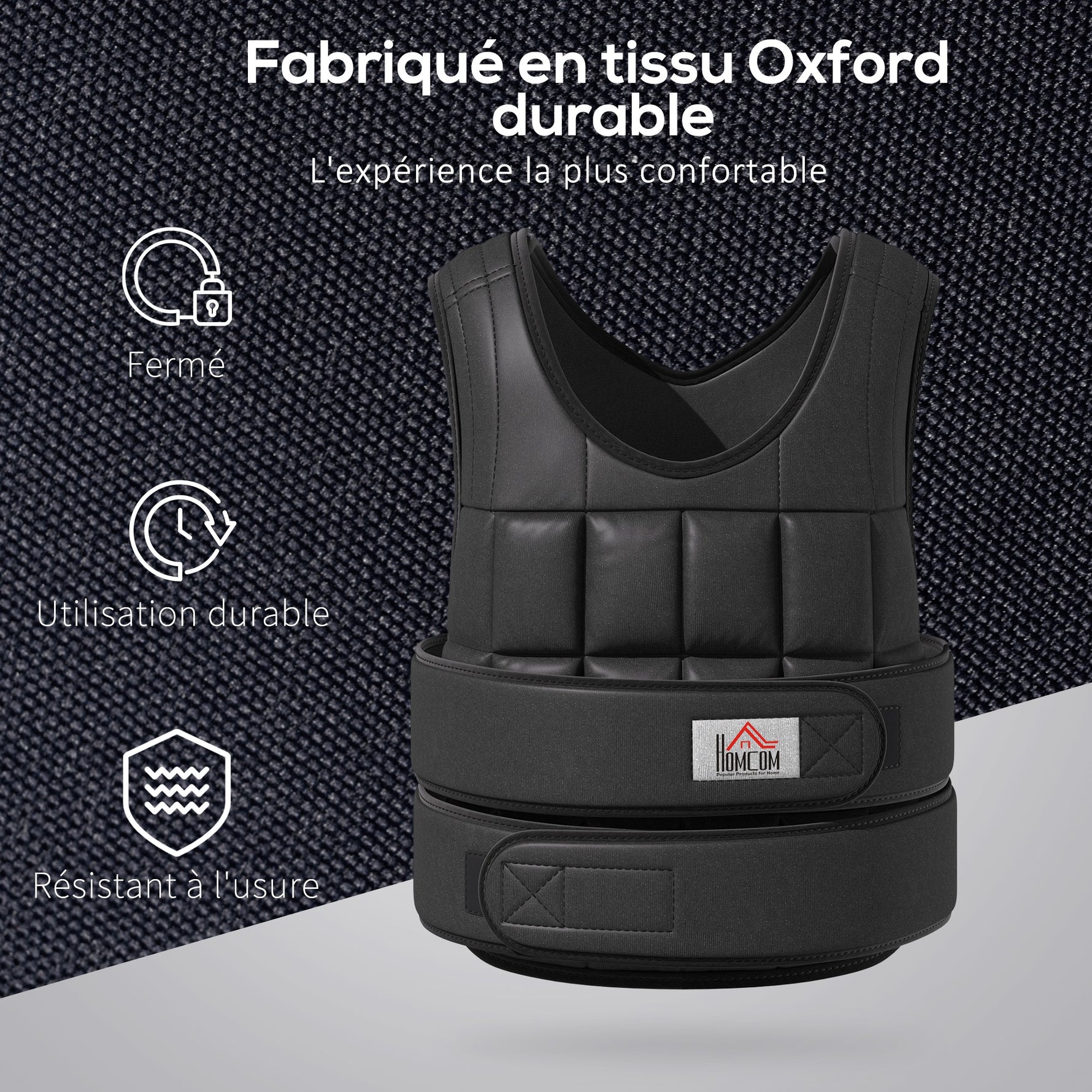 Gilet Lesté Réglable Veste Lestée 20 Kg Max. Poids Amovibles Entrainement Musculation Exercice Boxe Oxford Noir