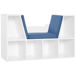 Bibliothèque banc 2 en 1 avec coussins de siège, étagère cube 6 compartiments ouverts et 2 niveaux, meuble de rangement pour salon, chambre à coucher, bureau, 102 x 30 x 61 cm, bleu