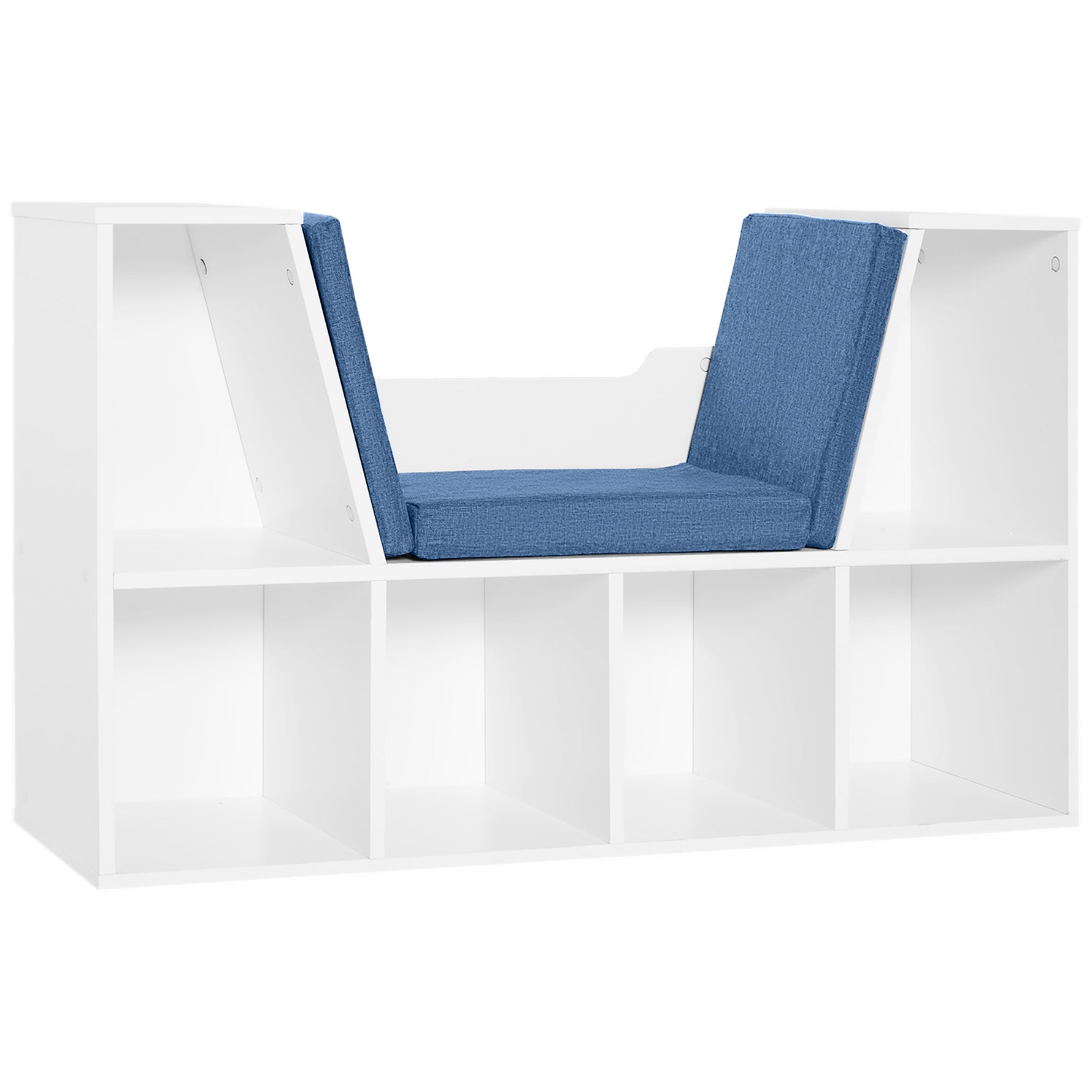 Bibliothèque banc 2 en 1 avec coussins de siège, étagère cube 6 compartiments ouverts et 2 niveaux, meuble de rangement pour salon, chambre à coucher, bureau, 102 x 30 x 61 cm, bleu