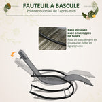 Chaise longue à bascule rocking chair ergonomique avec tétière accoudoirs métal galvanisé textilène Gris