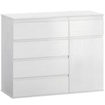Commode 5 tiroirs, buffet salon, meuble de rangement, étagère réglable et porte à fermeture douce, 100x40x80cm, blanc