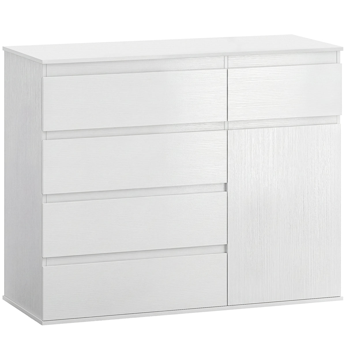Commode 5 tiroirs, buffet salon, meuble de rangement, étagère réglable et porte à fermeture douce, 100x40x80cm, blanc
